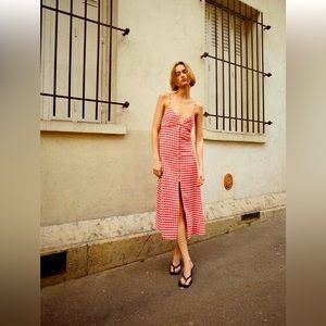 Zara Strappy Red and White Gingham Dress Size Large.